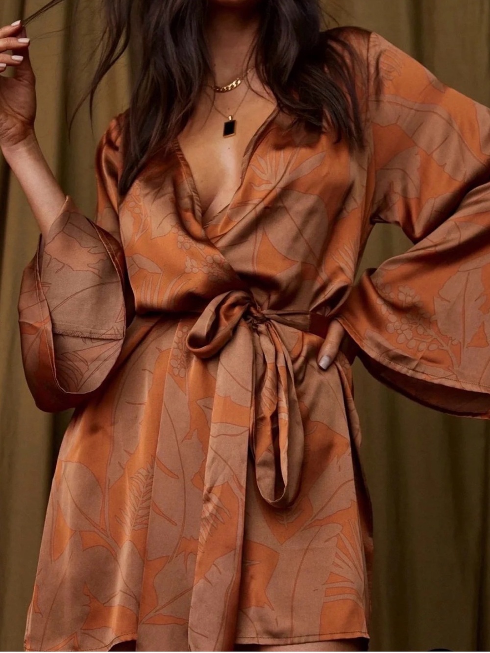 12th Tribe Rust Brown Floral Slip Dress